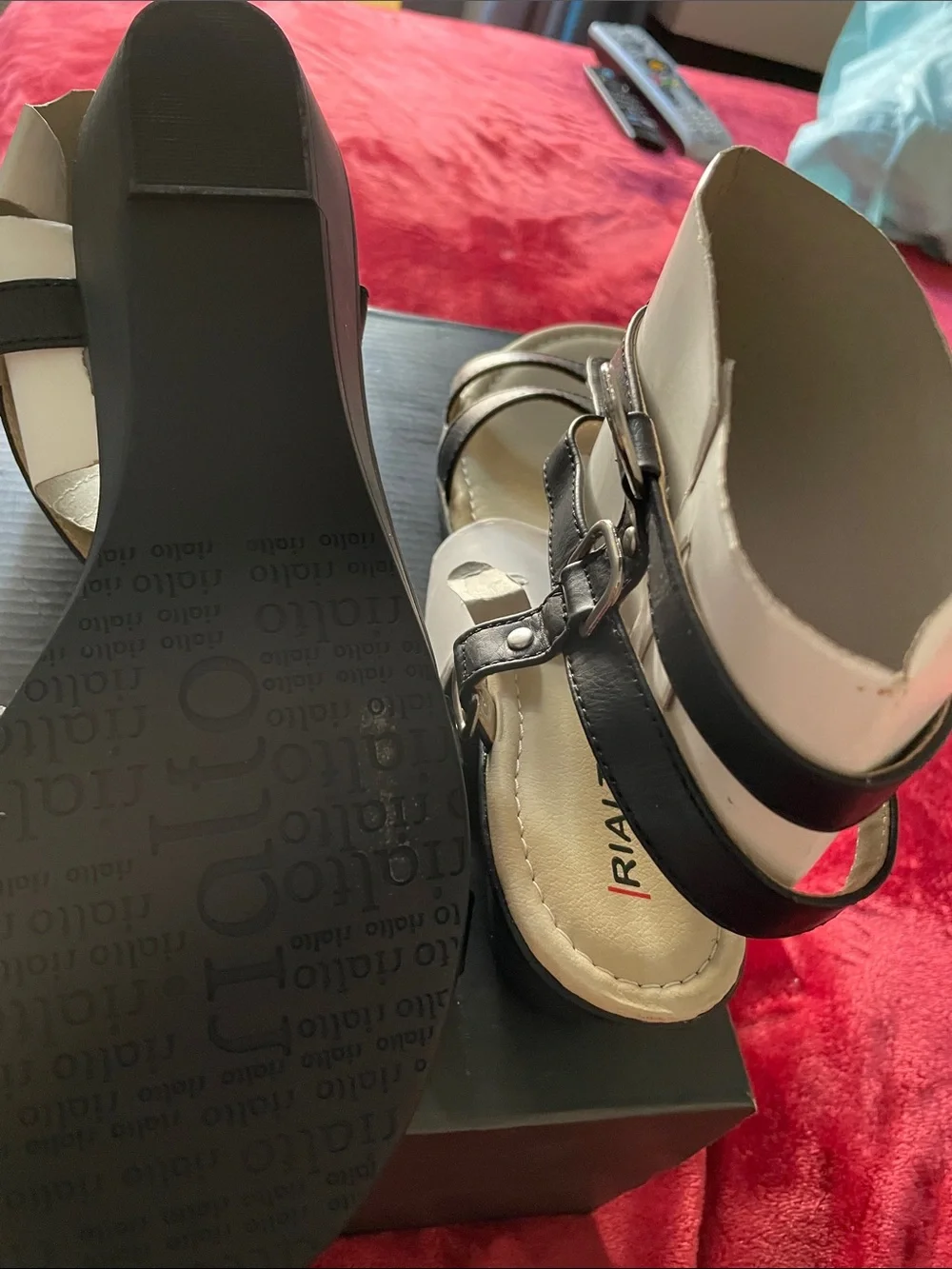 Rialto Black and White Zip-Strap women Sandals